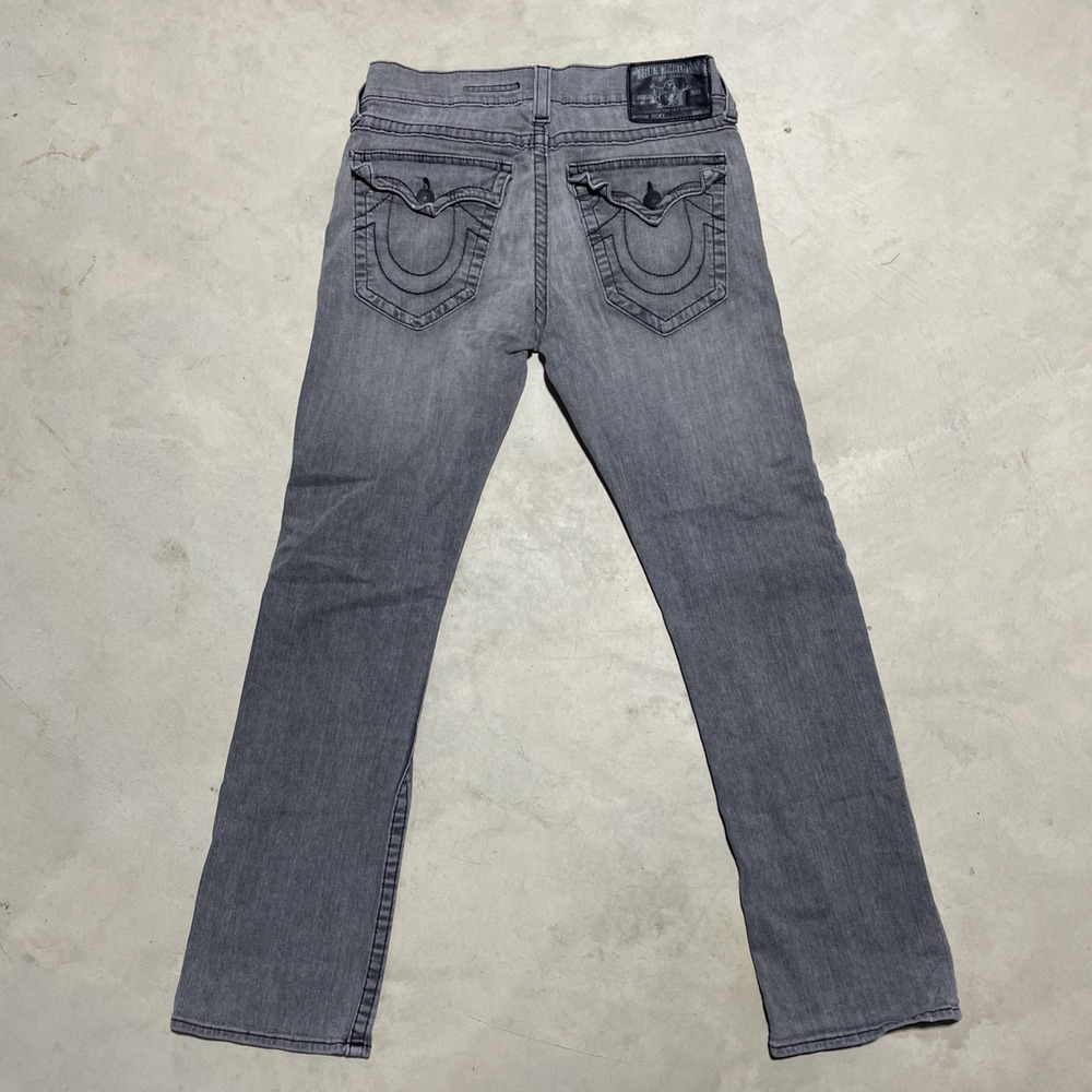 True Religion Jeans Men 32x33 Grey Ricky Heavy Stitch Flap Denim Pants Made USA